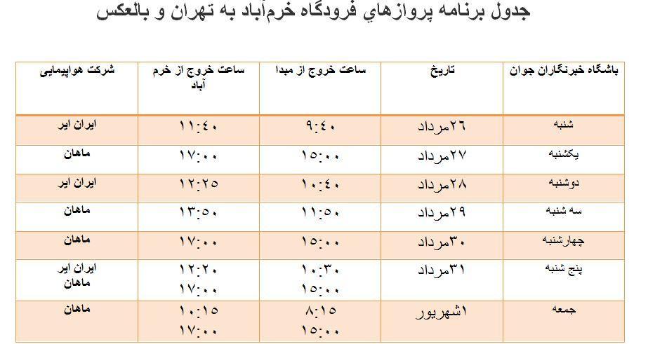 برنامه پرواز های فرودگاه خرم آباد از 26 مردادماه تا 1 شهریورماه