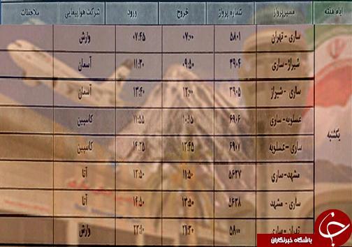 پرواز های یکشنبه 31 شهریورماه فرودگاه های مازندران